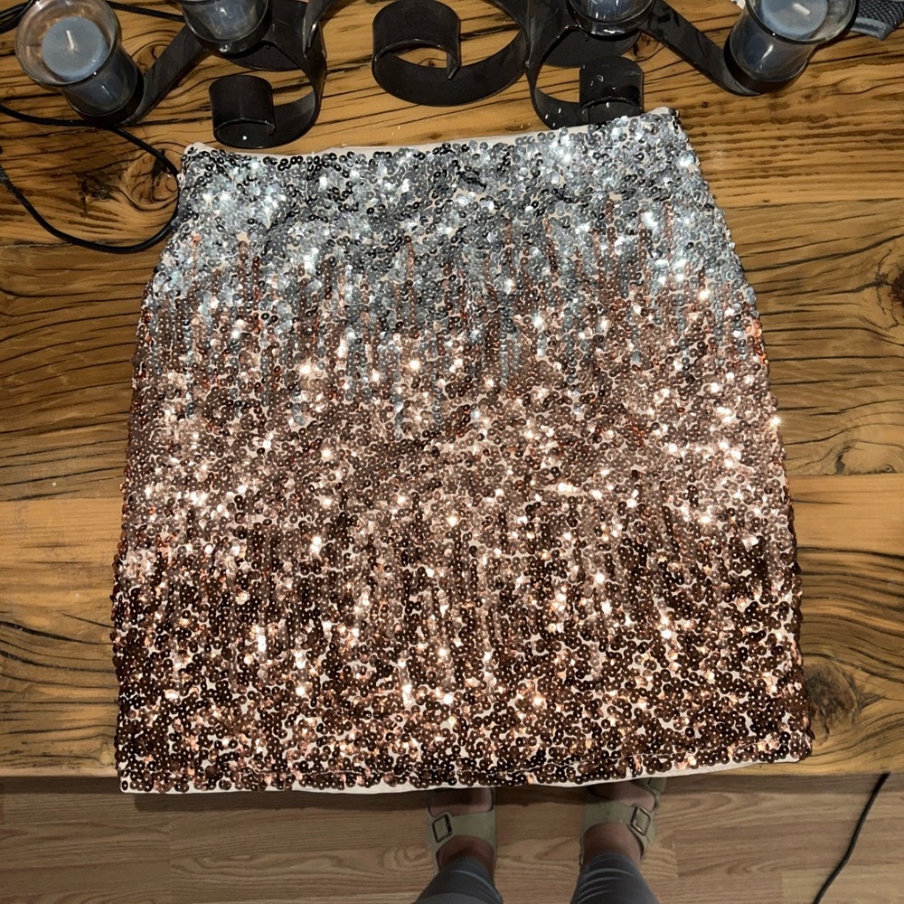 Sequin Ombre Skirt - Silver and Brown